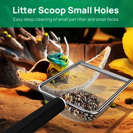 Hamster Metal Litter Scoop for Sandbath Box,Stainless Steel Litter Scooper includes Portable Small Broom and Dustpan, Fine Cat Litter Scoop Easy to Clean Small Pets or Reptile Terrarium Sand Waste