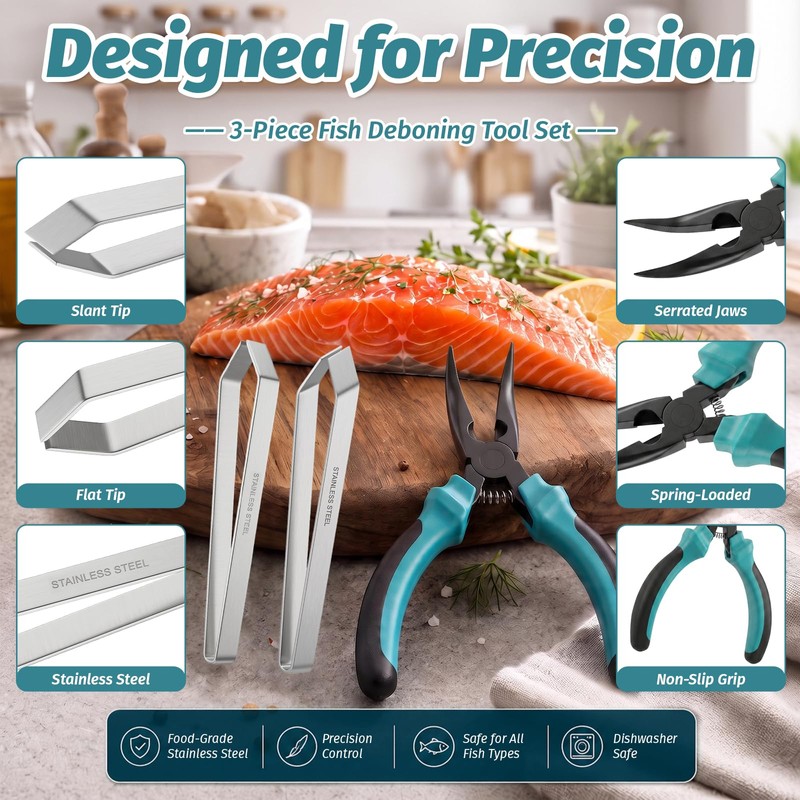 Fish Pin Bone Pliers & Tweezers Set, 3-Piece Deboning Tools