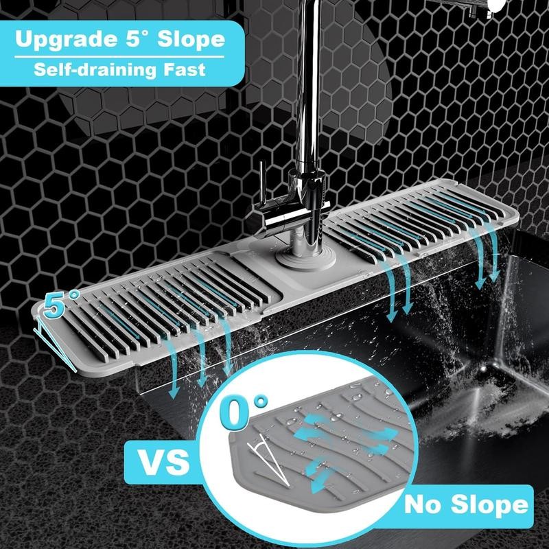 Kitchen Sink Faucet Mat, Silicone Folding Splash Guard, Draining Mat