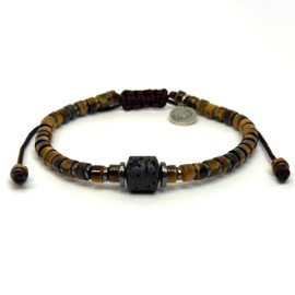 OCHRANA Pulsera ajustable de ojo de tigre cilindrico con hematita y piedra volcanica de 4mm