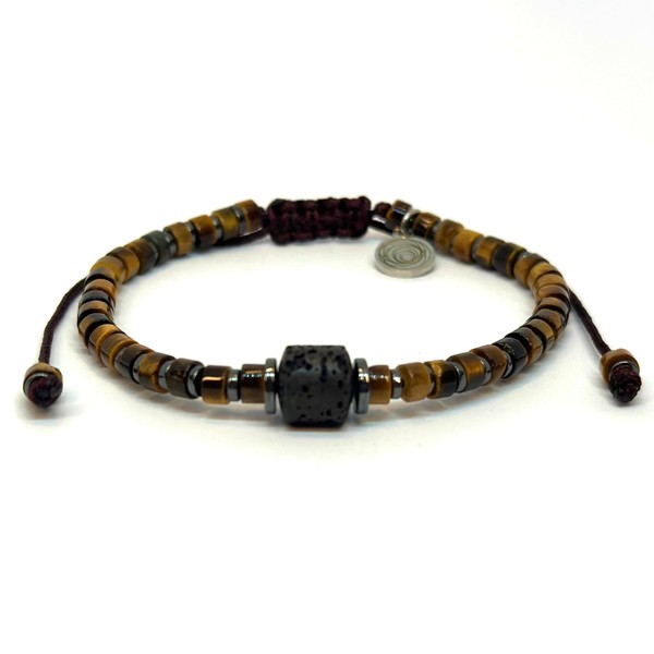 OCHRANA Pulsera ajustable de ojo de tigre cilindrico con hematita