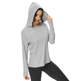 M MAROAUT Women's UV Sun Protection Hiking Shirts UPF50+ Long Sleeve Lightweight Hoodie Quick-Dry Outdoor Fishing Rash Guard, Grey L