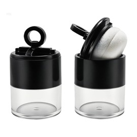 XINGZI 2Pcs 10g/0.34oz Black Mini Empty Refillable Loose Powder Box with Powder Puff Cap and Sifter DIY Cosmetic Foundation Powder Case Blusher Finishing Powder Jar Container for Makeup
