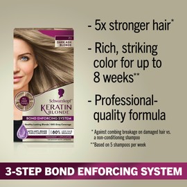 Schwarzkopf Keratin Blonde Hair Dye, 7.0 Dark Ash Blonde, Professional Quality Permanent Hair Color, Bond Enforcing System Helps Prevent Breakage* Pre-Color Serum & Purple Conditioner Included
