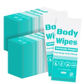 200Pcs Disposable Body Wipes, 7.8 x 9.8 inch Individually Wrapped Bath Wipes for Women and Men, No Rinse-Free Large Body Bath Shower Wipes for Home Travel Hotel Outdoors Camping After Gym (Light Blue)