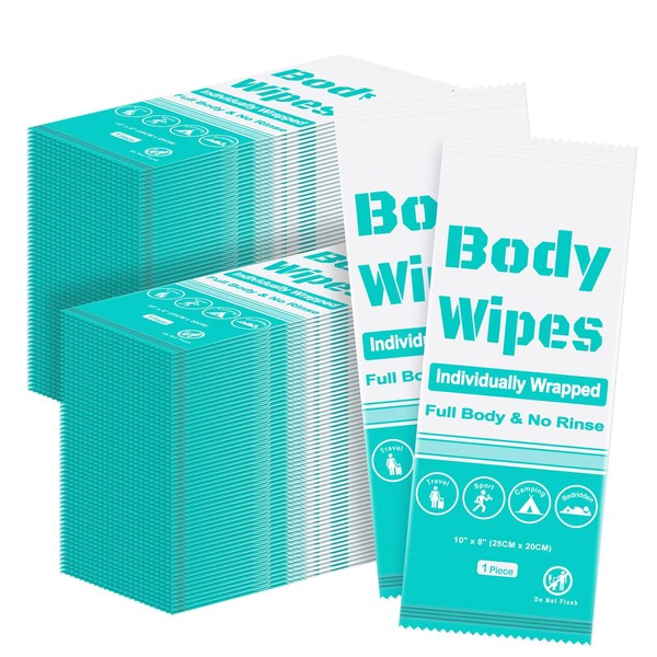 200Pcs Disposable Body Wipes, 7.8 x 9.8 inch Individually Wrapped