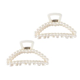 2Pcs White Large Hair Clip for Thick Hair, Girls Hair Clips Claw,Big Hair Clips Hair Claws for Thin Hair, Faux Pearl Claw Clips,Neutral r Large Jaw