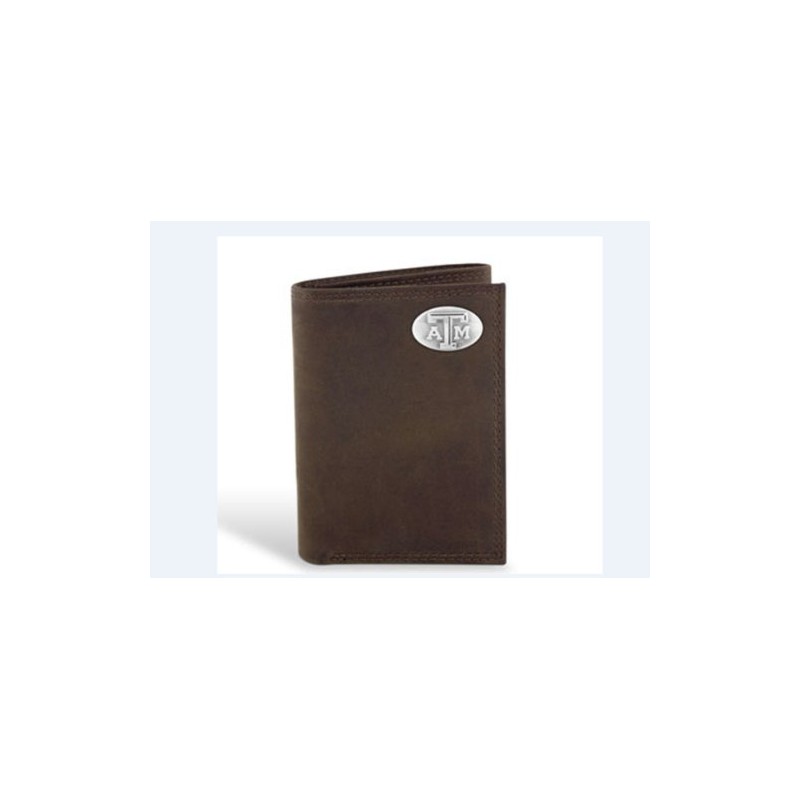 Texas A&M Leather Crazy Horse Brown Trifold Wallet