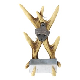 Ebros Rustic Western Faux Entwined Hunter's Stag Deer Antlers Trophy Vintage Style Wall Mounted Soda Beer Bottle Cap Cast Metal Opener 12" High Buck Deers Cabin Lodge Country Wall Accent