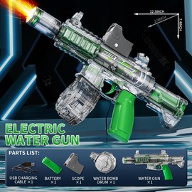 Ultimate Battle Powerful Electric Water Gun, Automatic Squirt Gun with Glowing Realistic Muzzle, 320cc High Capacity, Up to 32 FT Range, Outdoor Summer Party Toy for Adults &Kids:_M4-Green