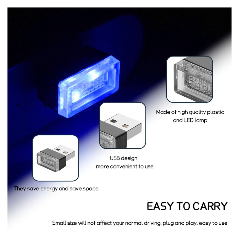 Dickno 4 PCS USB LED Car Interior Atmosphere Lamp, Portable