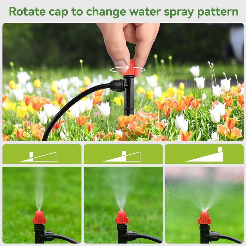 Drip Irrigation Emitters for 1/4" Tubing: Adjustable 360 Degree Drip