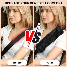 COFIT Funda para cinturón de seguridad de coche de peluche, 2 unidades, protector acolchado para cinturón universal, accesorios interiores para coche, color negro