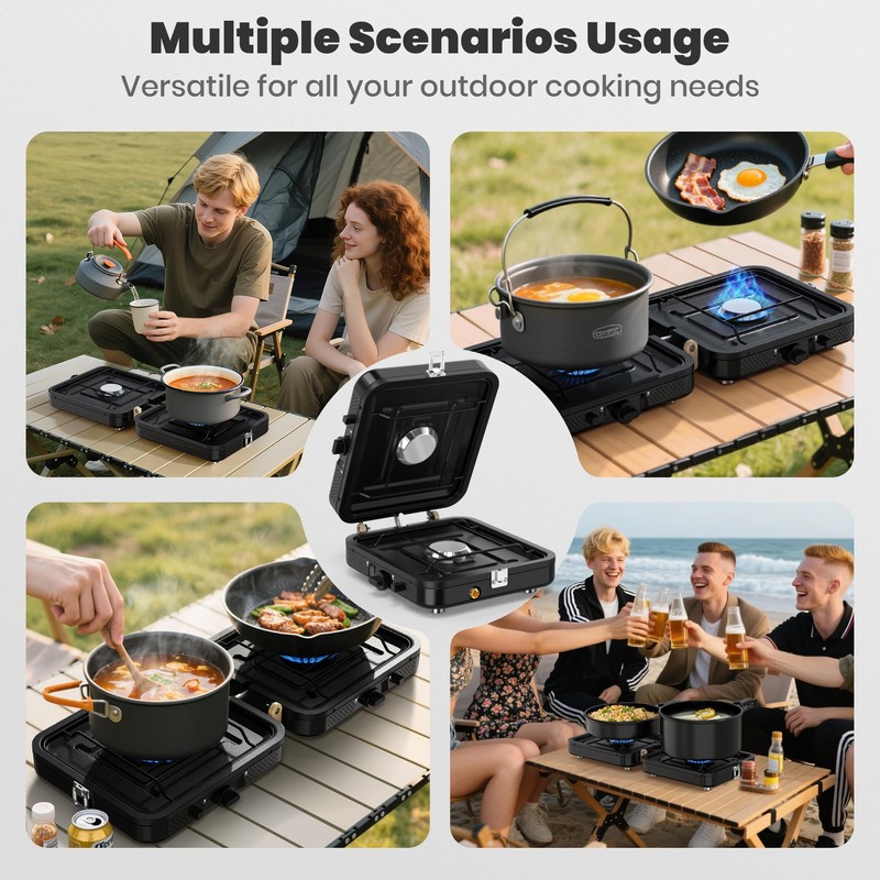 2 Burner Camping Propane Stove, Portable Folding Propane Stove with