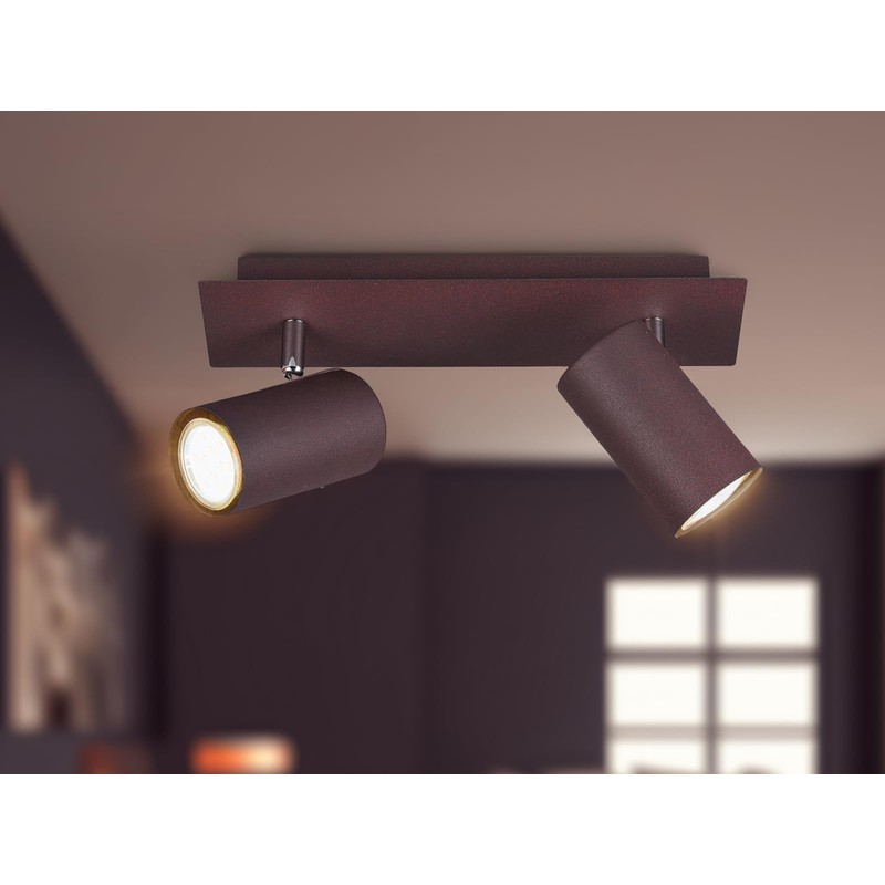 meineWunschleuchte 2-Bulb Ceiling Spotlight Metal in Rust Look, Matt, Width