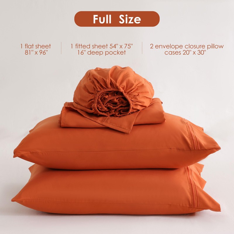 JSD Burnt Orange Sheet Set Full Size, 4 Piece Microfiber