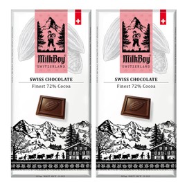 Milkboy Swiss Dark Chocolates - 72% Cocoa, Made in Switzerland, Dairy Free, Vegan, Gluten-Free, Non-GMO, Kosher, Sustainably Farmed, European Chocolate - 3 oz, Pack 2