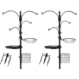 Ashman Deluxe Premium Bird Feeding Station, 22" Wide x 91" Tall (82 inch Above Ground) Black, Multi Feeder Hanging Kit & Bird Bathfor Attracting Wild Birds, Birdfeeder & Planter Hanger (2 Pack)