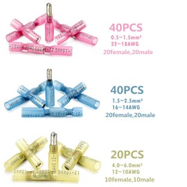 PONFY 100PCS Heat Shrink Bullet Connectors, Heat Shrink Female & Male Connectors Bullet Terminals, Insulated Waterproof Marine Crimp Automotive Connectors Wire Splice Connectors Kits