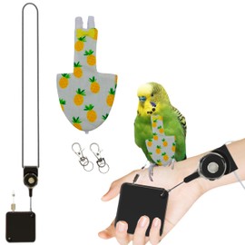 Bird Leash Harness and Diaper Set, Mini Bird Leashes, Birds Adjustable Outdoor Flying Training and Diapers, Chick Diapers, Flight Suit Accessories for Budgie Conure Parakeet Cockatiel (Pineapple, S)