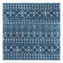 SAFAVIEH Berber Fringe Shag Collection 6'7" Square Blue/Ivory BFG519M Moroccan Non-Shedding Living Room Bedroom Dining Room Entryway Plush 1.2-inch Thick Area Rug