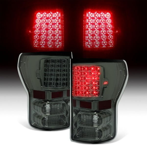 HECASA Tail Lights Compatible with 2007-2013 Toyota Tundra Pickup Truck LED Rear Brake Tail Lamps Assembly Driver and Passenger Side (Smoke Lens Chrome Housing)