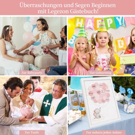 Legezon Guest Book Baby Shower Noah's Ark with Picture Frame - Gift for Birth, Alternative to Guest Book for Baby Shower, Christening, Children's Birthday, Decoration Girl Boy