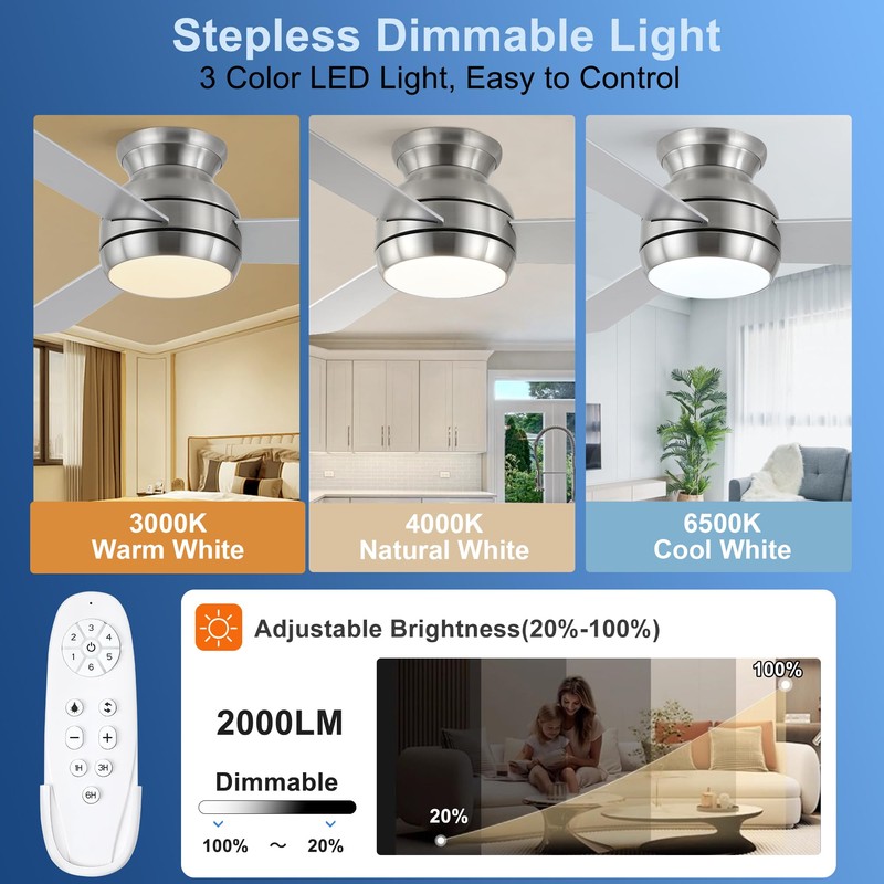 putroad 42 Inch Ceiling Fans with Lights and Remote, Brushed