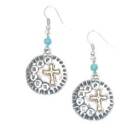 2" Prayer Cross Earrings Turquoise Western Silver Gold Tone Jewelry