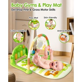 Dearlomum Baby Play Mat & Gym, Funny Piano Tummy Time Activity Mat with 5 Sensory Toys, Music & Lights - Boy & Girl Gifts (0-12 Months, Green)