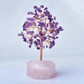 JMJDYITAO Natural Amethyst Chakra Tree of Life，Home and Office Desk Décor, Feng Shui Money Bonsai Trees for Postive Energy, Wealth, Good Luck, Protection, Reiki Healing Crystals and Stones (Purple)