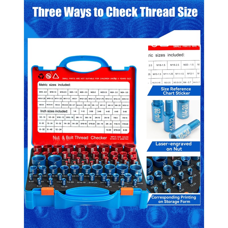 VEXTHYX 66 Nut and Bolt Thread Checker with 32 Metric
