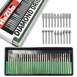Diamond Burr Bits 1/8" Shank Stone Carving Tools Set 50Pcs for Dremel Rotary Tool, Grinding Diamond Drill Bits Polishing Kit for Grinding Carving Engraving Polishing Stone Rock Glass Jewelry Ceramics