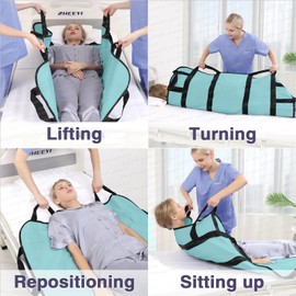 Positioning Bed Pad with Reinforced Handles 43" x 36" Patient Transfer Sheet Aid Assistant for Body Lifting, Turning, Repositioning, for Elderly, Incontinence, Caregiver, Aqua Blue