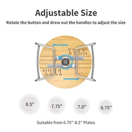 HoVoit Plate Organizer for Kitchen Counter Bamboo Dish Racks for Cabinet Plate Holder for Kitchen Drawer Storage 2 Pack Adjustable for 6.75" to 8.5" Stainless Steel 304 Portable Handle