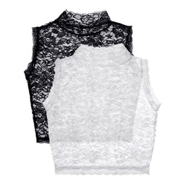 Bencailor 2 Pieces Women's Lace Fake Collar Detachable Dickey White Black Lace Jabot Detachable Collar for Women(Large)