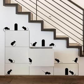 Mouse Pattern Wall Stickers Wall Decal, Creepy Mice Silhouettes Decals，Black Mouse Window Decals, Rats Mice Doors Sets of 15 Decals Home Décor, Mouse Hole Wall Sticker, Black Mice Decals for Stairs