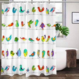 Lovetar Cute Bird Shower Curtain with Colorful Birds Washable Waterproof Fabric Bath Curtains Set for Bathroom with Hooks Decor Art - 72 x 72 Inch