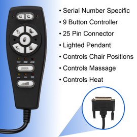 AlveyTech Hand Control for Pride LC-525, LL-770 Series, & Mega Motion LC-100 Lift Chairs with Heat & Massage (Serial Number LB410312004F30 and Later) - Replacement Recliner Chair Remote (ELEASMB7220)