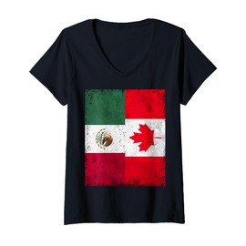 Womens Canadian Mexico Flag Friendship Canada Mexican Root Proud V-Neck T-Shirt