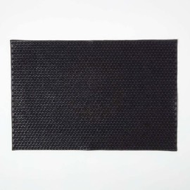 HOMESCAPES Rubber Door Mat with Grass Effect Scraper, 40cm x 60cm, Black, for Indoor or Outdoor Use