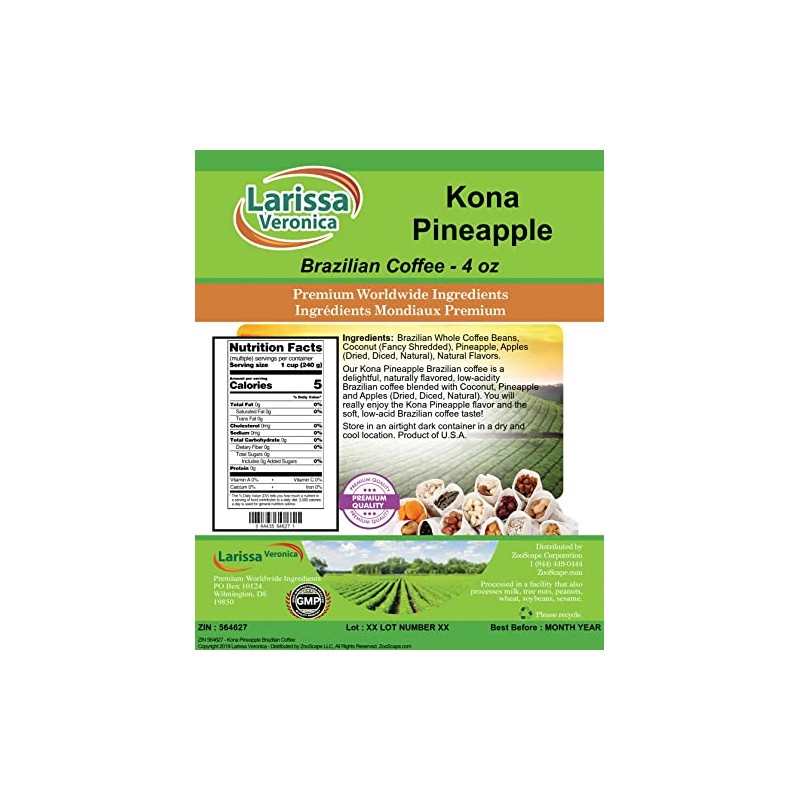 Kona Pineapple Brazilian Coffee (Gourmet, Naturally Flavored, Whole Coffee Beans)