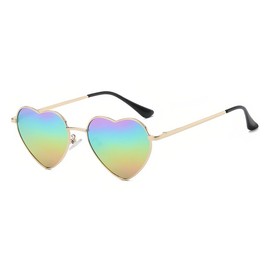 qinqilanqi-S Polarised Love Heart Sunglasses for Women Vintage Fashion Gold Metal Frame Cute Party Festival Glasses UV400 Protection, Gold/Rainbow Reflective