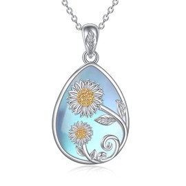 YAFEINI 925 Sterling Silver Moonstone Sunflower Necklace Filigree Teardrop Pendant Necklace Jewelry for Women (J-Sunflower Moonstone Necklace)