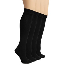 Hugh Ugoli Women's Rayon Knee High Socks | Comfort Seam Long Dress Socks, Soft & Lightweight | 4 Pairs, Black, Shoe Size: 8-11