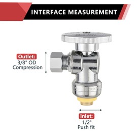(Pack of 2) EFIELD Push Fit 1/4 Turn Angle Stop Valve Water Shut Off 1/2 Push x 3/8 Inch Compression, with Disconnect Clip Chrome,(PF-UNI004-2PCS)