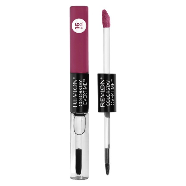 Revlon ColorStay Overtime Lipcolor, Dual Ended Longwearing Liquid Lipstick with Clear Lip Gloss, with Vitamin E in Plum/Berry, Perennial Plum (260), 0.07 oz