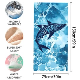 beinkmake Shark Beach Towel 30 × 60inch Microfiber Oversized Lightweight Beach Towel Sandproof Quick Dry Tropical Blue Animal Towels for Swim Pool Beach Travel Yoga Gym Camping