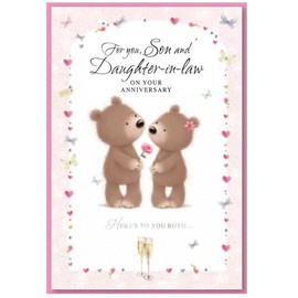 Simon Elvin Son & Daughter-in-law Anniversary Card - Champagne Couple Wedding Anniversary 7.5" x 5.25" (A)