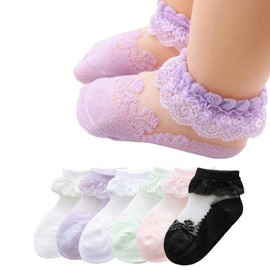 Baby Newborn Girls Summer Lace Ruffles Socks Frilly Mesh Princess Ankle Socks (6Colors, 5-8 Years)